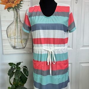 Striped Short Sleeve Dress with Pockets